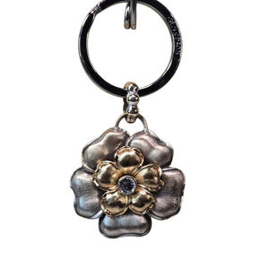Brighton Key Chain Botanical Flower Key Fob Keychain Silvertone Goldtone Floral